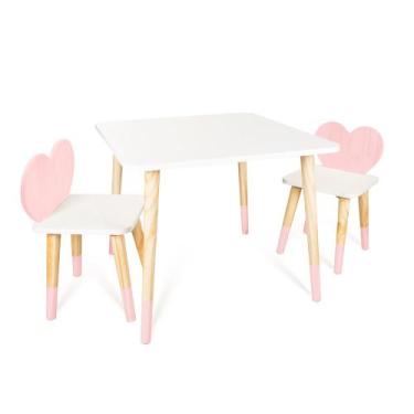 Imagem de Kit Mesa e 2 Cadeiras Infantil Coração - Eita Casa Perfeita, Rosa Bebe