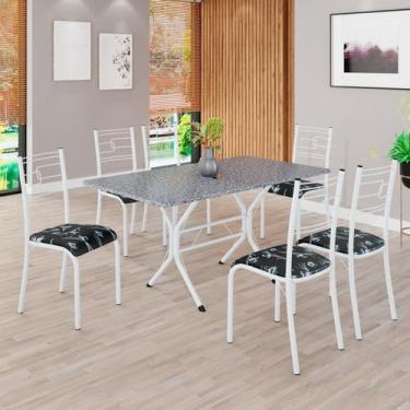 Imagem de Conjunto Sala de Jantar Mesa Retangular 140x75cm Tampo Granito Ocre 6 