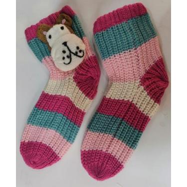 Imagem de Meia Térmica feminino Bichinhos Quente Inverno Grande Trançada hh - HH