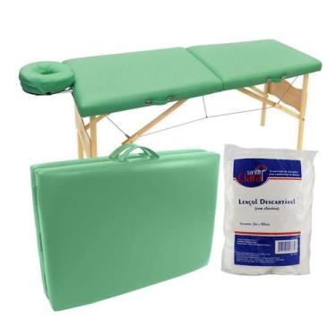 Imagem de Maca Legno Dobrável Maleta 300kg Estética, Lençol Tnt, Verde Claro