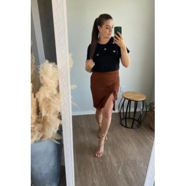 Imagem de Saia Canelada Tati  Lamour - L'amour storee, G, Chocolate