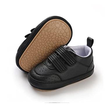 Imagem de COSANKIM Sapatos para bebês meninos e meninas com cadarço couro PU tênis infantil antiderrapante sola de borracha para recém-nascidos (0 a 18 meses), 04 Preto, 12-18 Months Toddler