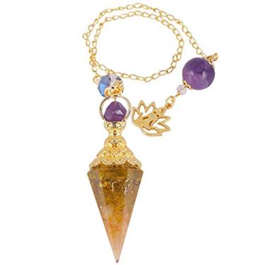 Imagem de Rockcloud Pêndulo de ponto de cristal de cura para adivinhação, pingente de balanceamento de chacra Reiki, 6 facetas, cristal de rocha + quartzo rosa