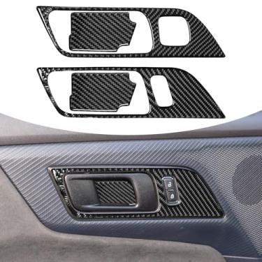 Imagem de Agulier Compatível com painel de capa de maçaneta interna de carro com botão de assento de memória, adesivo de moldura de proteção de fibra de carbono real acessórios interiores decoração para Ford