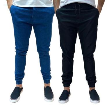 Imagem de Kit 2 Calça Jogger Masculina Jeans Sarja Com Punho Elástico - Rozalles