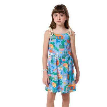 Imagem de Vestido Salopete Infantil Menina Em Viscose - Azul - Tupinikins, 6