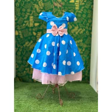 Imagem de Vestido Menina Infantil Elegante Luxo Azul Bolinhas Brancas Galinha Pi