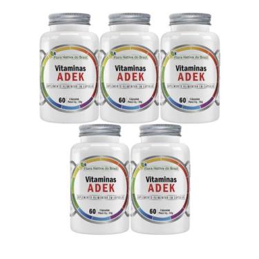 Imagem de 5x Complexo Vitaminas Adek A, D, E, K 300 Cápsulas 500mg - Flora nativ