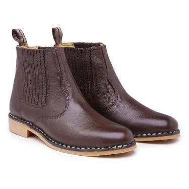 Imagem de Bota Botina Country em Couro Masculino Cano Médio Elástico Resistente 