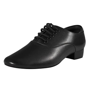 Imagem de Sogebo Masculino Sapatos de Dança de Salão Pretos Sapatos de Personagem de Couro para Salsa Latina Tango Dança Masculina, Preto 10.5 M Eua