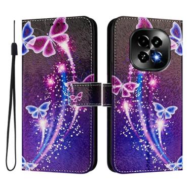 Imagem de Capa carteira para Realme C63 5G, 3 compartimentos para cartão, 1 compartimento para dinheiro, capa flip de couro PU com padrão fofo, capa com fivela magnética à prova de choque, compatível com sem