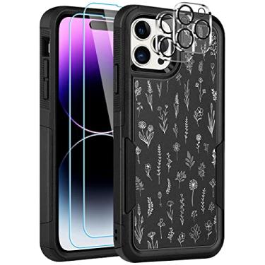 Imagem de LOQUPE [5 em 1] Capa para iPhone 14 Pro Max, com 2 protetores de tela + 2 protetores de lente de câmera, capa protetora resistente resistente e leve à prova de choque para mulheres, linda flor branca