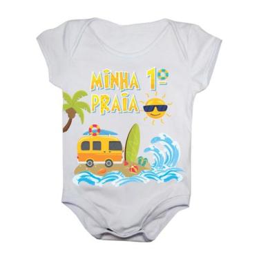 Imagem de Body de Bebê Manga Curta Estampa Primeira Praia - Calupa, M