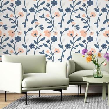 Imagem de Papel de Parede Adesivo Floral Azul e Rosa N06185 RL 0,58x3M - Adesivo
