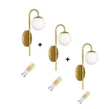 Imagem de 3 Arandelas Parede Quarto Moderna Luxo Slim Dourado+Lâmpadas - Jabutic