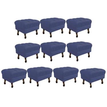 Imagem de Kit 10 Puff Retrô Capitonê Decorativo  Pé em Madeira Sala de Estar Rec