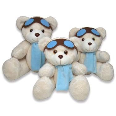 Imagem de Kit Ursos Aviador Baunilha com Azul 3 Peças - Gulu