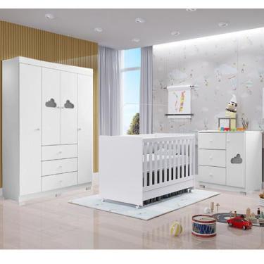 Imagem de Quarto De Bebe Com Guarda Roupa Ane 4 Portas, Cômoda 3 Gavetas e Berço