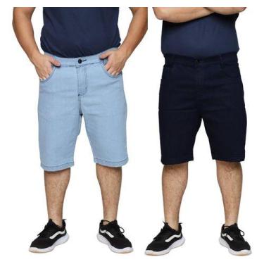 Imagem de Kit 2 Bermuda Jeans Tradicional Masculina Slim Plus Size Premium Algod