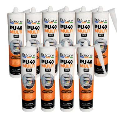 Imagem de Kit 10 Silicone PU40 Preto Adesivo Cola Vedação Barone 400g Multiuso