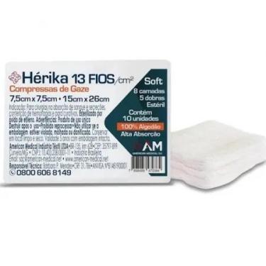 Imagem de Kit 15 Pacotes de Compressas de Gaze Estéril Hérika 13 Fios -7,5x7,5cm