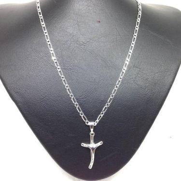 Imagem de Corrente Cordão1x1 3mm   Masculino 60cm Prata 925+ Pingente Crucifixo 