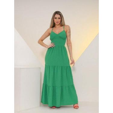 Imagem de A-Lows O&L vestido longo de alca de tecido duna pipoca com bojo , Verd