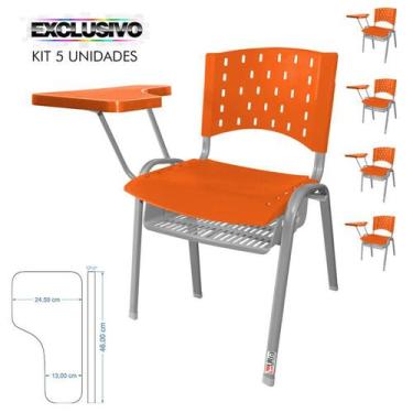 Imagem de Cadeira Universitária Plástica Laranja Com Porta Livros Base Prata 5 U