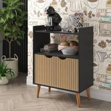 Imagem de Buffet Aparador Grecia Cozinha Estilo retrô - 2 Portas (Preto/Canelado Ripado)