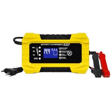 Imagem de Carregador de Bateria Automotivo Smart Charger 10A Digital 12V 24V Voltímetro Amp Indicador Carga Caminhão Carro Moto