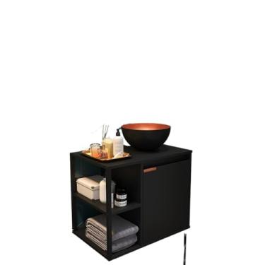 Imagem de Conjunto de gabinete de banheiro integral e espelho Gabinete de banheiro e espelho Decoração industrial Metal Ironwood Estilo escandinavo (Preto)