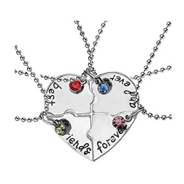 Imagem de ZAHSY Colar de amizade com melhor amigo para 4 melhores amigas meninas colares de quebra-cabeça de coração partido de cristal para melhor amiga presente de aniversário para mulheres presente de Natal