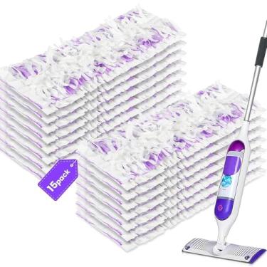 Imagem de 15 refis de almofada de esfregão, compatível com esfregão multisuperfície Swiffer PowerMop, almofadas absorventes de limpeza de piso para pisos de madeira, azulejo e laminado