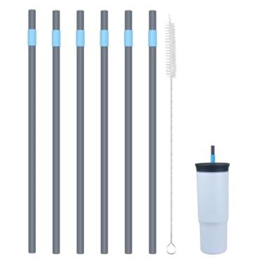 Imagem de KLOWOAH Canudos de substituição compatíveis com copo Owala de 680 g, com 1 escova, pacote com 6 (azul-cinza)