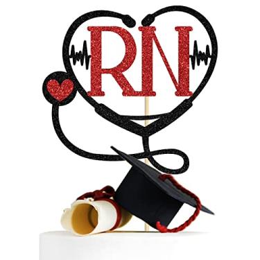 Imagem de Mis Onederful Congrats RN Cake Topper, Enfermagem Escola Sobrevivente/Enfermeira Grad, Enfermeira Formatura Tema Decorações de Festa (Preto e Vermelho)