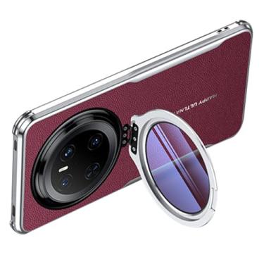 Imagem de POYUFRG Capa de couro clássica para Honor Magic 7 Pro/7, capa de proteção de câmera, flip horizontal, suporte traseiro lichia, textura fina, galvanizada, vermelha, 7 Pro