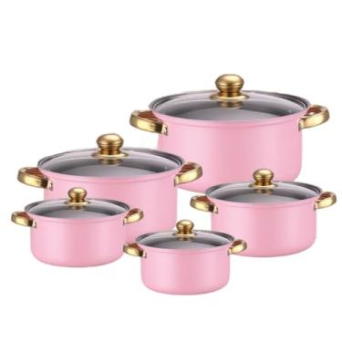 Imagem de HJZSZX 5Pcs Aço Inoxidável Multifuncional Panelas Coloridas de Ferro Fundido para Cozinha Hotel Indução Gás Elétrico Cassete Fogão,7,5 pc