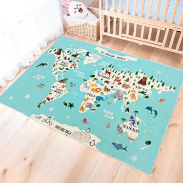 Imagem de Lacomfy Tapete infantil animal – Tapete de brincar com mapa do mundo de 8 x 1,5 m para quarto de meninos e meninas, berçário e sala de aula – lavável, tapete antiderrapante de lã sintética, 100 cm x