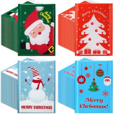Imagem de Watersay Envelopes de plástico com bolhas de Natal de 17 x 25 cm, envelopes acolchoados, autoadesivos, sacos de Natal sortidos, sacos de Natal para negócios, escola, família, sacos de presente de