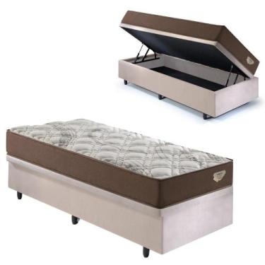 Imagem de Base Box Baú 88x188 Suede Bege com Colchão Relax Adorabile Molas Ensac