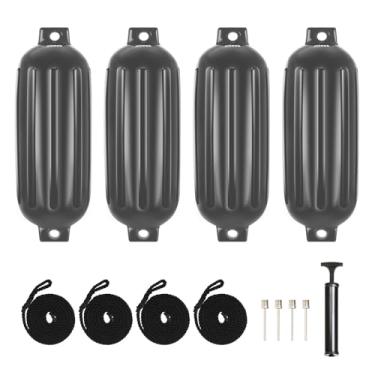 Imagem de XGeek Pacote com 4 para-lamas de barco, para-choques de barco para ancoragem com 4 cordas, para-choque de barco para pontão, cinza 14 cm