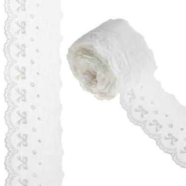 Imagem de SUPERFINDINGS 7,5 metros laço acabamento renda algodão acabamento oco bordado remendo de renda flor acabamento de renda tecido decoração de roupas para costura e artesanato branco, 2-3/4 polegadas (70