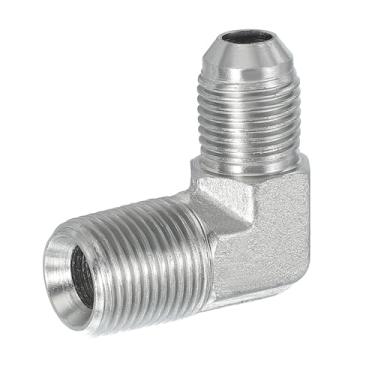 Imagem de PATIKIL Adaptador de tubo de 90 graus, 9/40.6 cm macho 37° Flare JIC x 3/20.3 cm BSPT conector macho encaixe de cotovelo de aço carbono para ar fluido hidráulico combustível água óleo, prata