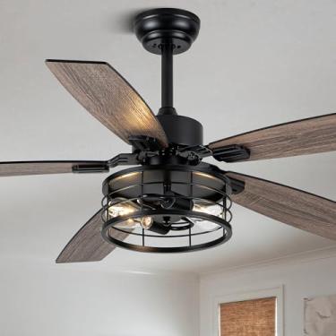 Imagem de Curve Curio Ventilador De Teto De Fazenda De 52 Polegadas Com Luz E Controle Remoto Ventilador De Teto Industrial Preto Silencioso E Reversível Motor Dc Ventilador De Lustre Rústico Com Gaiola Para