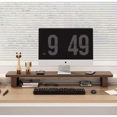 Imagem de Suporte de monitor vintage Walnut Riser para tela de computador laptop PC, suporte ergonômico de 12 cm de altura e conforto para monitor para trabalho doméstico no escritório, organizador de