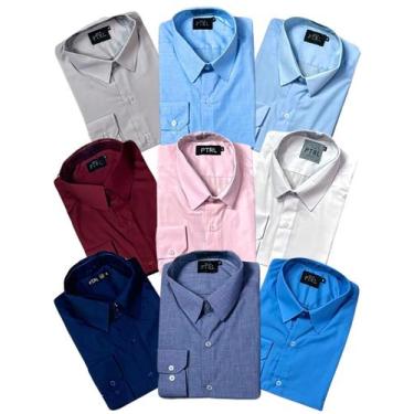 Imagem de KIT 09 peças - Camisa Social Manga Longa Slim e Tipo Linho (sem preto 