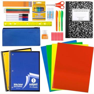 Imagem de Kit de material escolar de 45 peças para ensino fundamental e médio - Essenciais escolares inclui pastas, cadernos, lápis, canetas e muito mais!