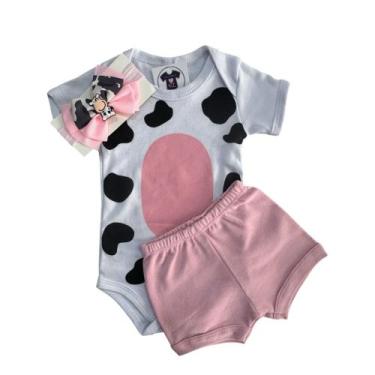 Imagem de Body Bebê Menina - Vaquinha + Shorts + Touca - Temático - RL, Vaquinha