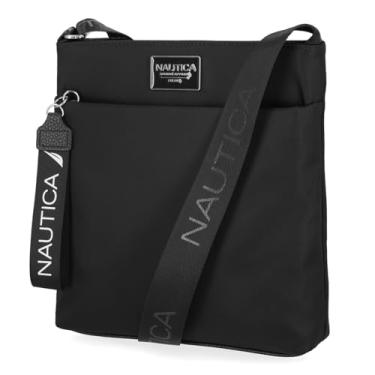 Imagem de Nautica Diver Bolsa tiracolo feminina pequena de nylon com alça de ombro ajustável, Esmalte preto, One Size