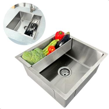 Imagem de Dona D cor, Cuba Inox Gourmet 40x40 cm Quadrada Com Cesto Escorredor Cuba De Embutir Sobrepor Bancada Pia Cozinha Aço Inox 304